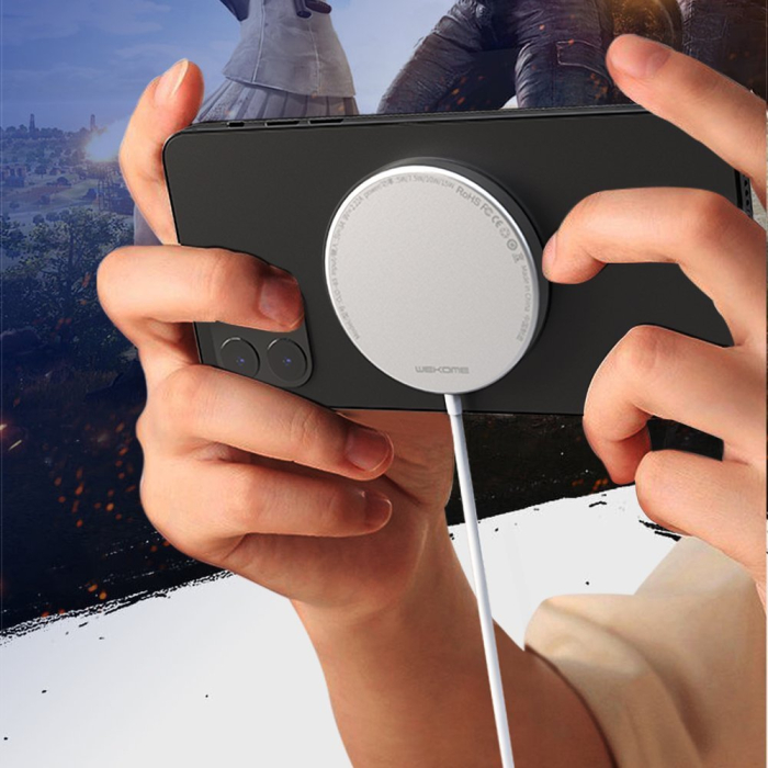 Incarcator wireless mini Qi 15 W (compatibil MagSafe pentru iPhone) Silver (OJD-63) [3]