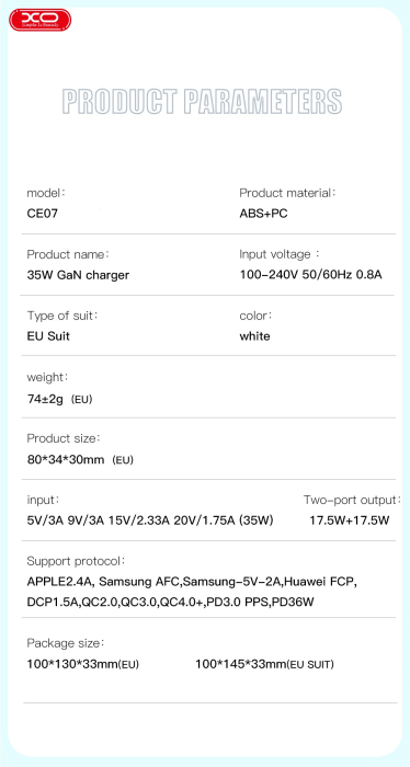 Incarcator XO CE07 PD 35W 2x USB-C white [6]