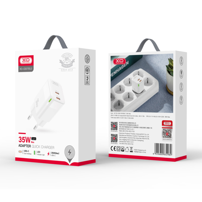 Incarcator XO CE07 PD 35W 2x USB-C white [2]