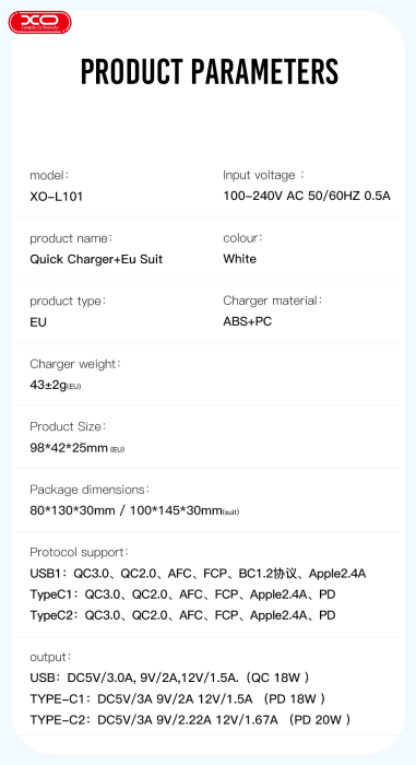 Incarcator XO L101 PD QC 2x USB-C 1x USB white [6]