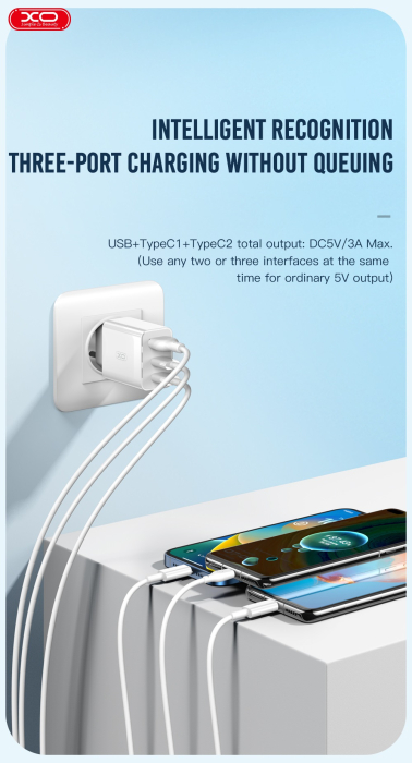 Incarcator XO L101 PD QC 2x USB-C 1x USB white [5]