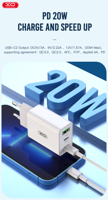 Incarcator XO L101 PD QC 2x USB-C 1x USB white [4]