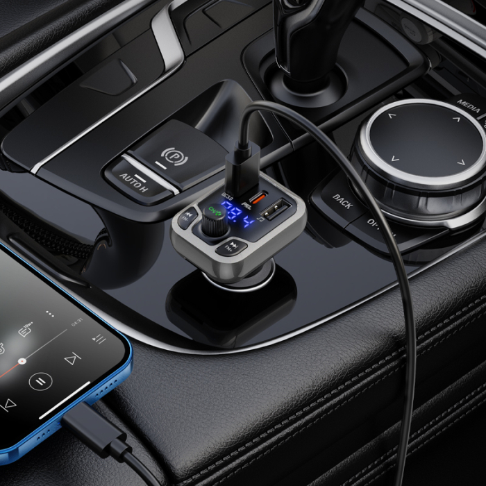 Modulator FM Bluetooth Borofone BC38 Flash Energy, 2 X USB (QC 3.0) + 1 X USB Type-C (PD) + slot micro SD, buton apel, negru [4]