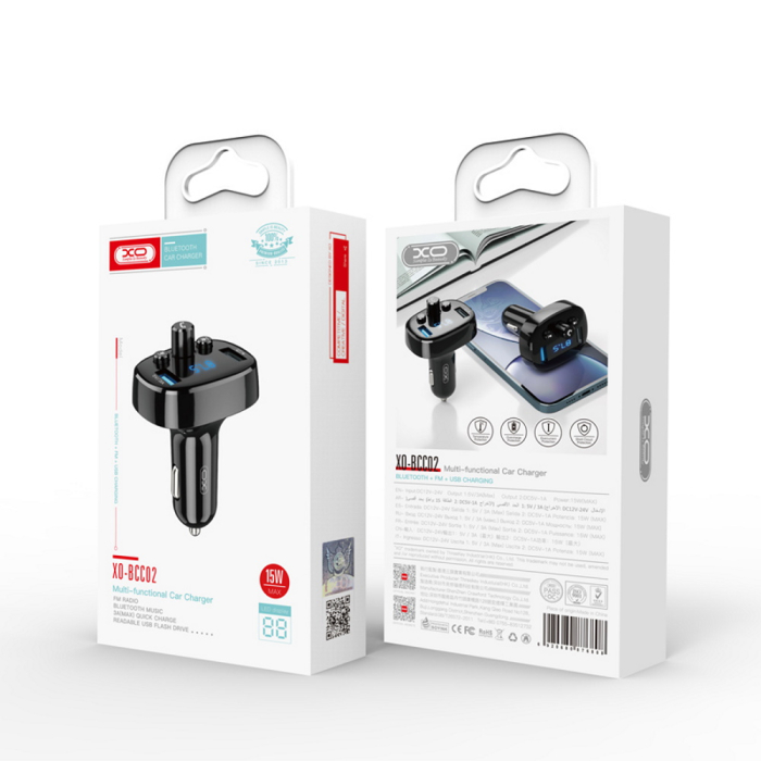 Modulator FM XO BCC02 Bluetooth MP3 cu incarcator auto 15W negru [3]