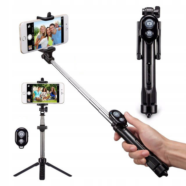 Selfie stick + tripod cu telecomanda bluetooth, negru [2]