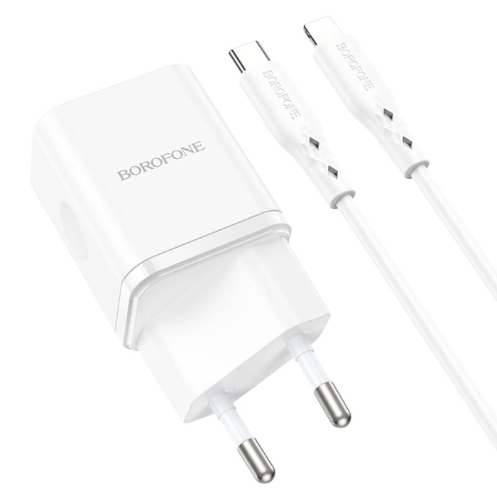 Set adaptor priza PD20W/QC3.0 + cablu Type-C/Lightning, Borofone BN7, alb [2]