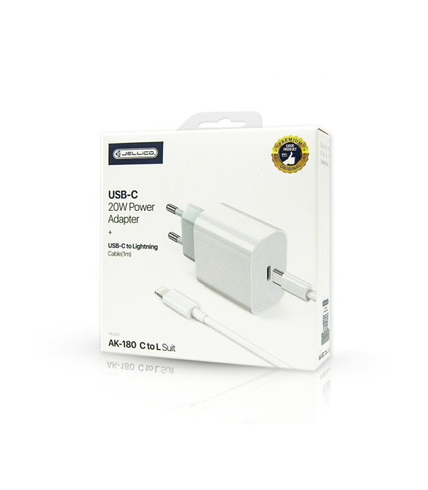Set incarcator 20W PD + cablu USB-C la lightning Jellico AK180,  alb [3]