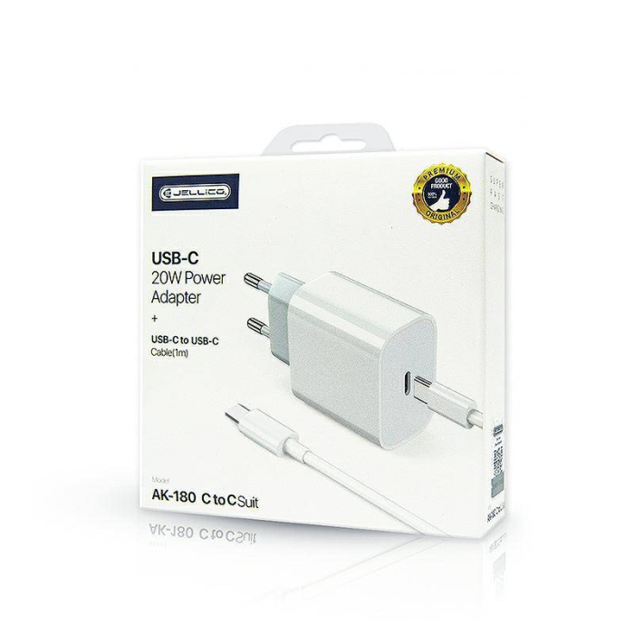 Set incarcator 20W PD + cablu USB-C la USB-C Jellico AK180, alb [2]