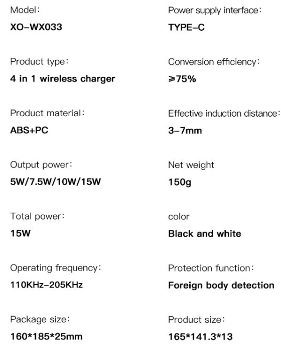 Statie incarcare wireless XO WX033 4in1 15W black [5]