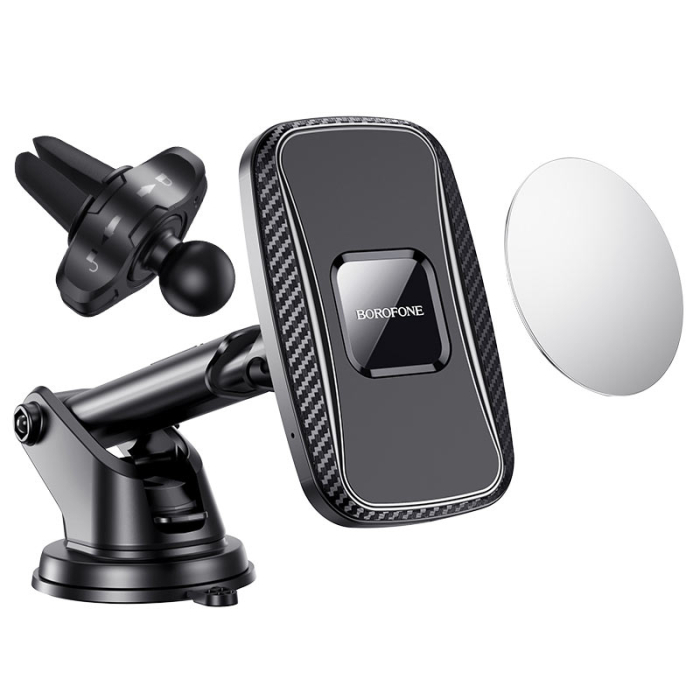 Suport auto - cu prindere pe parbriz sau grila - Borofone BH35 cu incarcare wireless, negru [4]