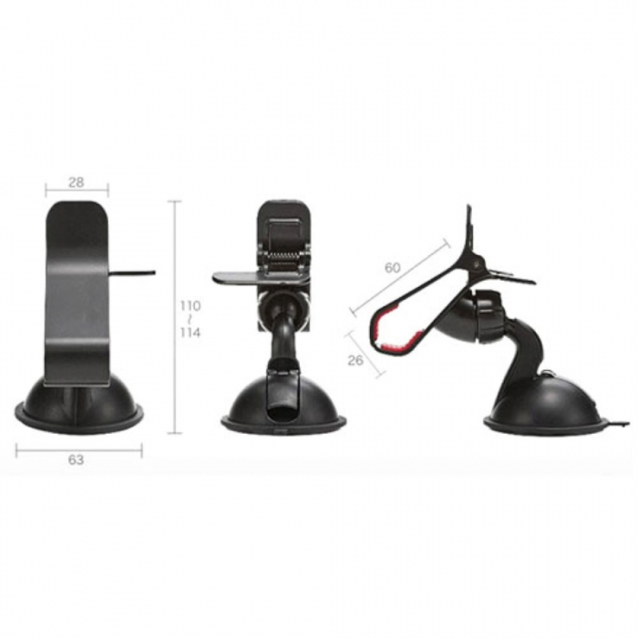 Suport auto cu ventuza, prindere cleste, negru [2]