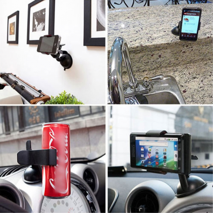 Suport auto cu ventuza, prindere cleste, negru [4]