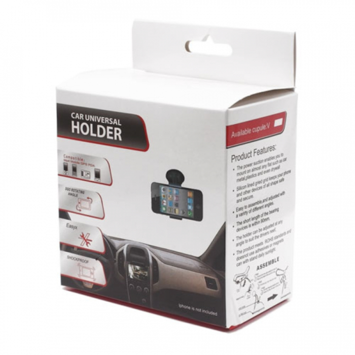 Suport auto cu ventuza, prindere cleste, negru [6]