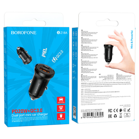 Adaptor auto PD20W + QC3.0, Borofone BZ18A, negru [2]
