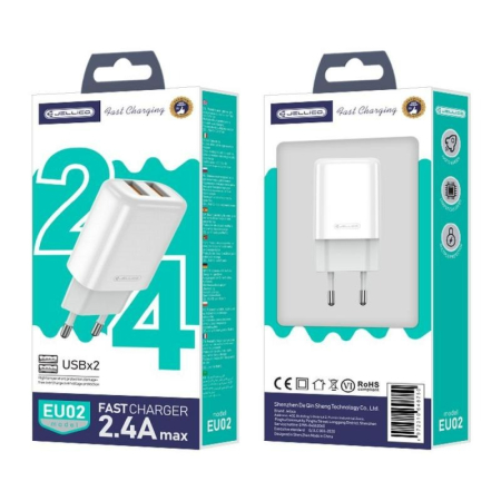 Incarcatoare priza - Adaptor priza JELLICO EU02, 2.4A, 2 x USB, alb