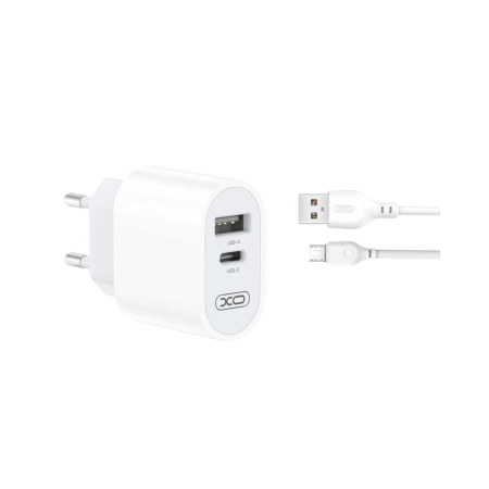 Incarcatoare priza - Adaptor priza XO L97 1x USB 1x USB-C 2.4A + cablu microUSB, alb