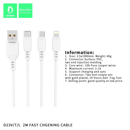 CABLE USB Type-C Denmen negru 2M USB 2.1A D23T [1]