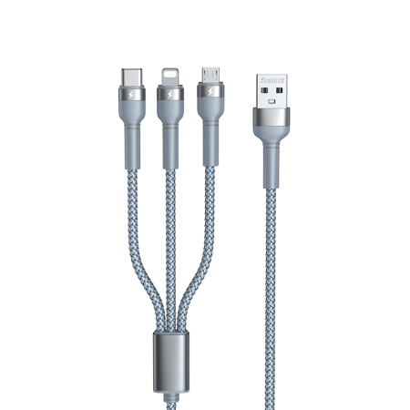 Cabluri de date si incarcare - Cablu 3 in 1 ReMax RC-124  - USB to Type C, Lightning, Micro USB - 3.1A,  1.2 metri, argintiu