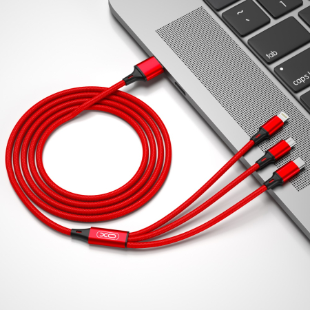Cablu 3in1 USB - Lightning + USB-C + microUSB 1,2 m 2,4A red NB173 [2]