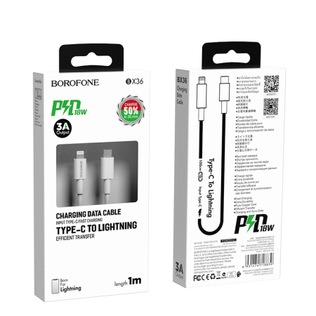 Cabluri de date si incarcare - Cablu Borofone BX36 Lightning 1 m FAST CHARGE PD alb