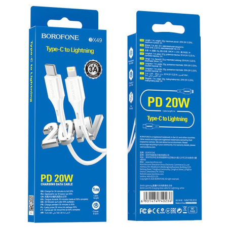 Cabluri de date si incarcare - Cablu Borofone BX49 PD 20W 3A USB-C/Lightning alb