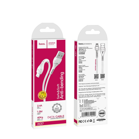 Cabluri de date si incarcare - Cablu date si incarcare USB/Lightning Hoco X37, 2.4A, 1 m, alb