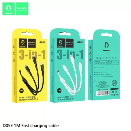 Cabluri de date si incarcare - Cablu USB 3IN1 Denmen negru 1M D05E, 2.4A, 1m, fast charging