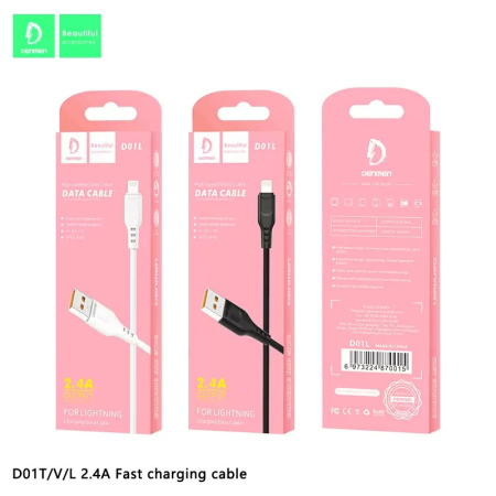 Cabluri de date si incarcare - Cablu USB iPhone Denmen alb 1m D01L