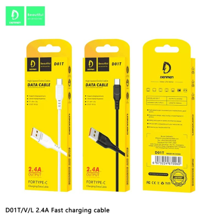 Cabluri de date si incarcare - Cablu USB Type-C Denmen negru 1m D01T