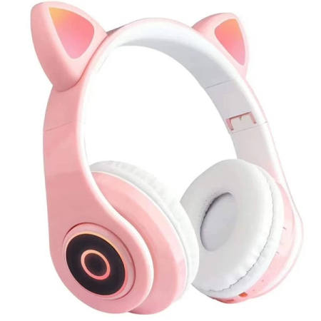 Casti - Casti bluetooth cu urechi luminoase on-ear B39 roz
