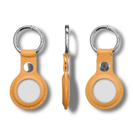 Altele - Husa Apple AirTag, tip breloc, piele ecologica, camel
