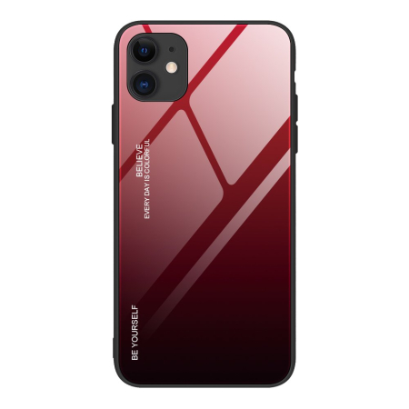 Huse si folii iPhone - Husa iPhone 12 Pro / iPhone 12 neagra-rosie, spate sticla, degrade