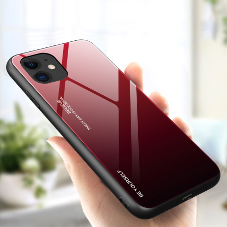 Husa iPhone 12 Pro / iPhone 12 neagra-rosie, spate sticla, degrade [1]