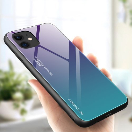 Husa iPhone 12 Pro / iPhone 12 verde-violet, spate sticla, degrade [1]