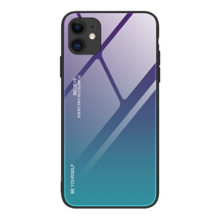 Huse si folii iPhone - Husa iPhone 12 Pro / iPhone 12 verde-violet, spate sticla, degrade
