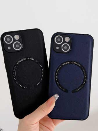 Huse si folii iPhone - Husa Luxury MagSafe iPhone 14 Pro Max, piele Lychee, margine silicon, negru