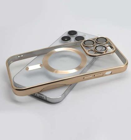 Husa MagSafe Chrome iPhone 14 Pro gold, sticla la camera [3]