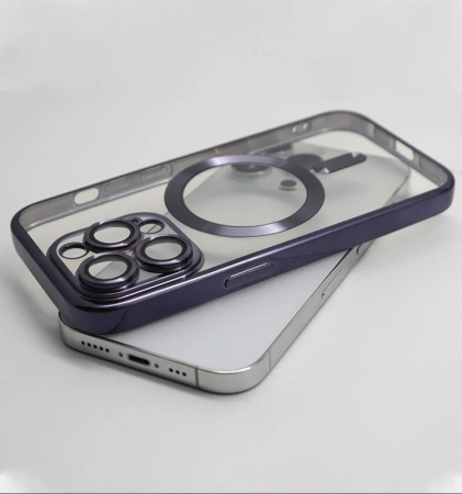 Huse si folii iPhone - Husa MagSafe Chrome iPhone 15 Plus purple, sticla la camera