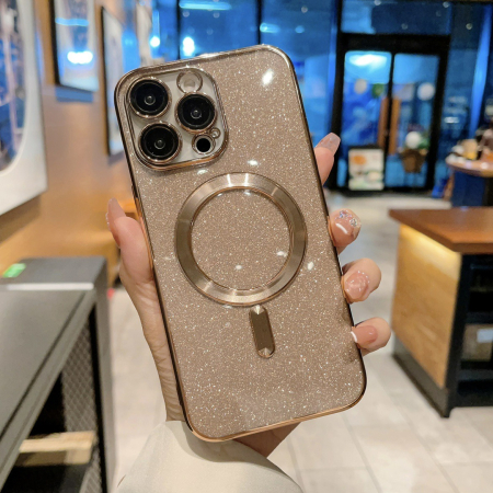 Husa Magsafe Glitter 3 in 1 iPhone 13, sticla camera inclusa -  gold [1]