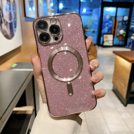 Husa Magsafe Glitter 3 in 1 iPhone 13, sticla camera inclusa - rose gold [1]