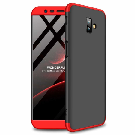 Huse si folii Samsung - Husa Samsung J6 Plus 2018, acoperire 360, plastic, negru/rosu
