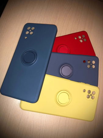 Husa silicon cu inel si interior din catifea pentru Samsung A12, galbena [8]