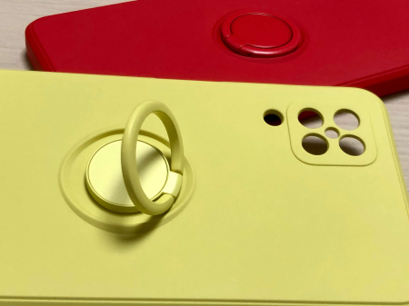 Husa silicon cu inel si interior din catifea pentru Samsung A12, galbena [3]