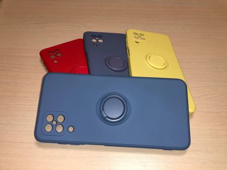 Husa silicon cu inel si interior din catifea pentru Samsung A12, galbena [6]