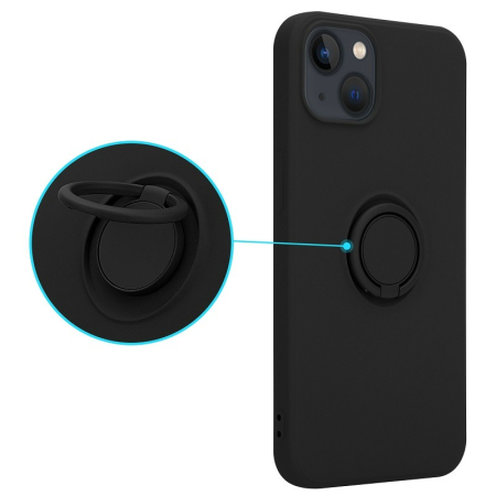 Huse si folii iPhone - Husa silicon cu inel si interior soft pentru iPhone 13 Pro Max negru