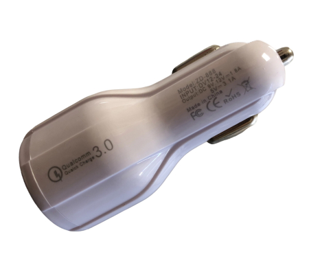 Incarcatoare auto - Incarcator auto 2 porturi, 3.1A, Q.C. 3.0, alb - bulk