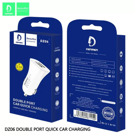 Incarcatoare auto - Incarcator auto 3A alb Denmen 3100mAh dual fast charging DZ06 15W