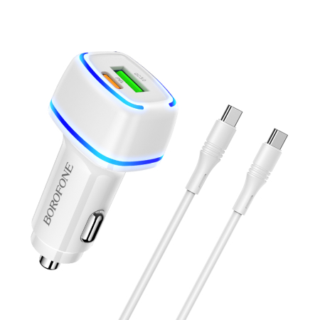 Incarcator auto Borofone BZ14A dual port USB-C / USB PD 20W QC 3.0 + cablu Type-C Type-C alb [1]