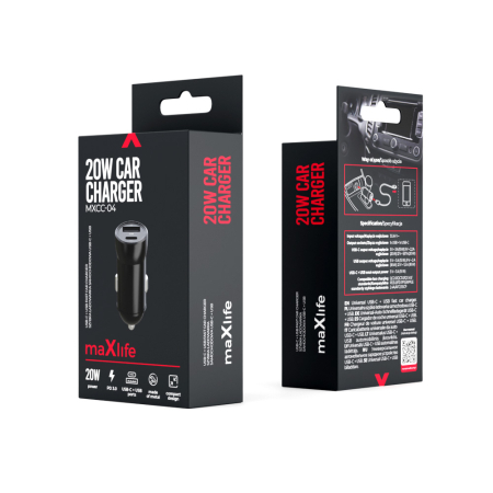 Incarcator auto Maxlife MXCC-04, PD3.0 + QC3.0,  1x USB-C + 1x USB, 20W negru [2]