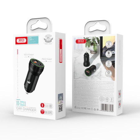 Incarcator auto XO CC33 PD QC 3.0 18W 1X USB 1x USB-C negru [2]